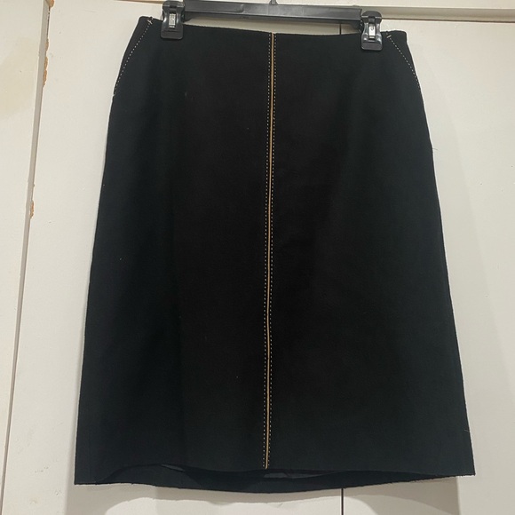 J Crew wool short skirt black with tan stitching size petite 8 wool blend zip - Picture 2 of 8